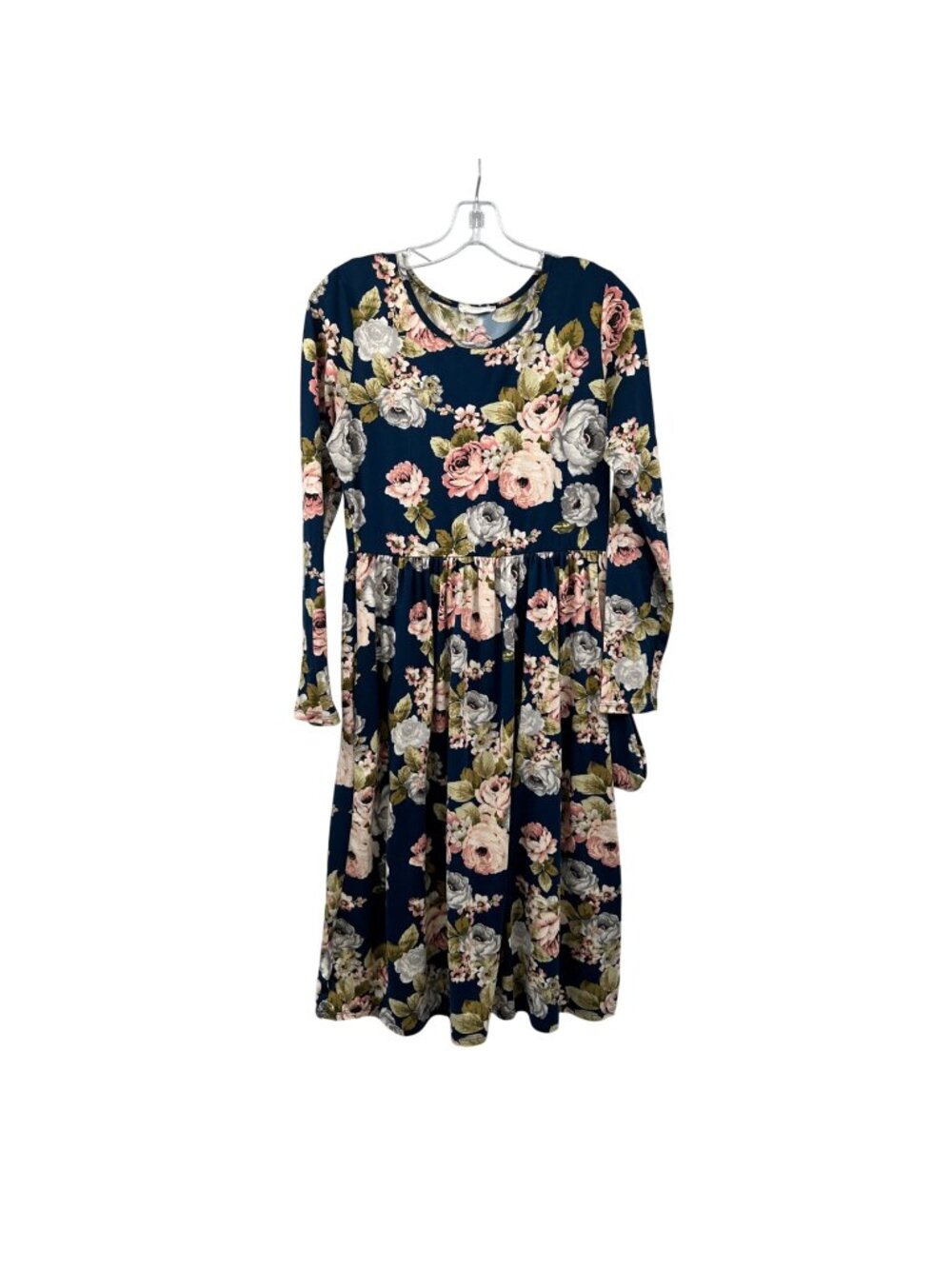 Reborn J Womens Floral A-Line Dress Blue/Multi Long Sleeve Size Large Pockets